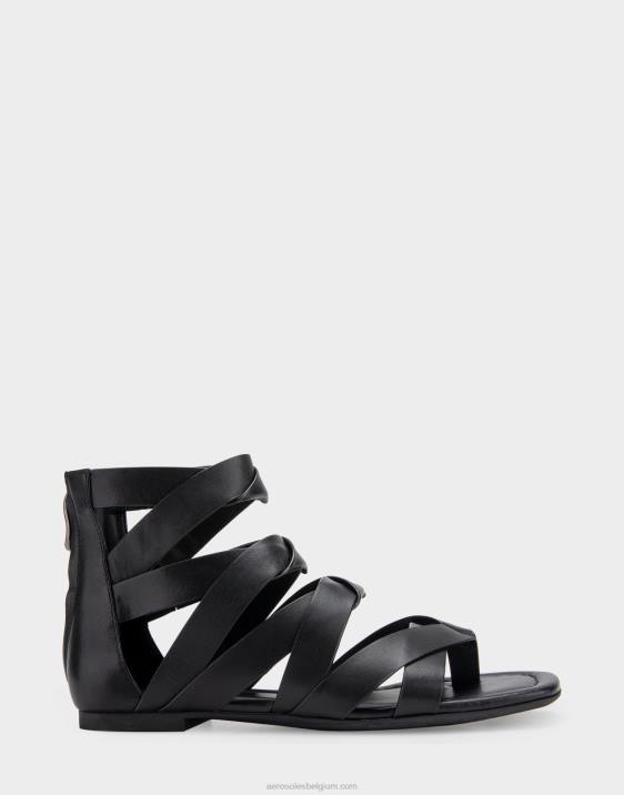 platte sandaal zwart leer Aerosoles 0V00409 vrouwen