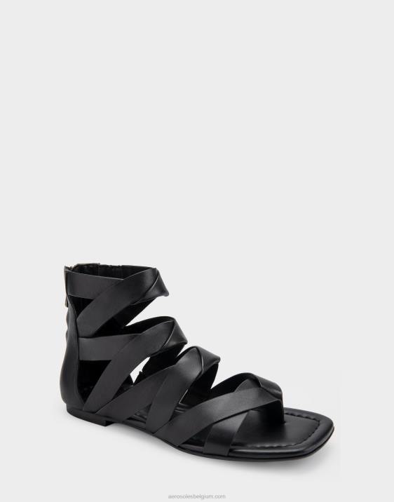 platte sandaal zwart leer Aerosoles 0V00409 vrouwen