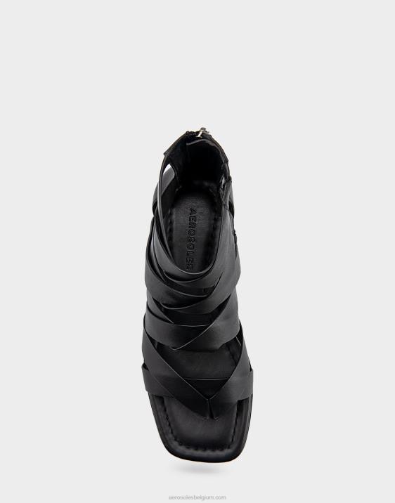 platte sandaal zwart leer Aerosoles 0V00409 vrouwen