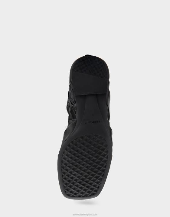 platte sandaal zwart leer Aerosoles 0V00409 vrouwen