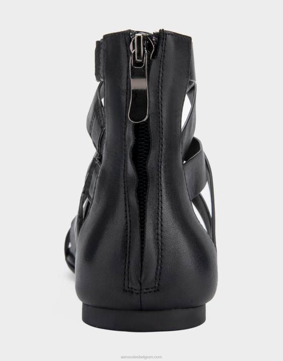 platte sandaal zwart leer Aerosoles 0V00409 vrouwen