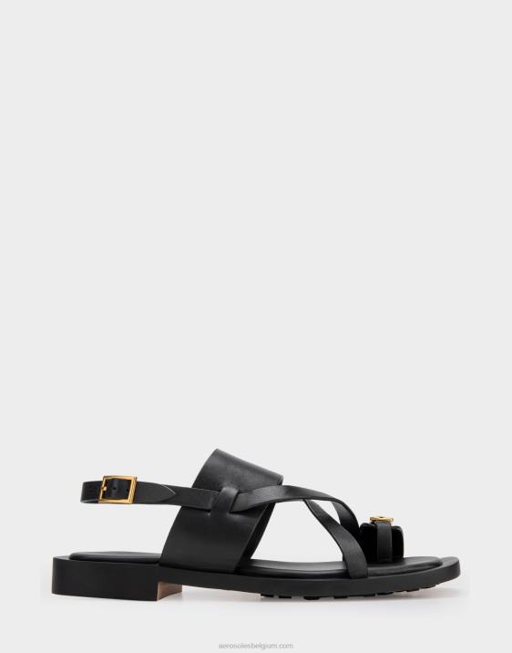 platte sandaal zwart leer Aerosoles 0V00413 vrouwen