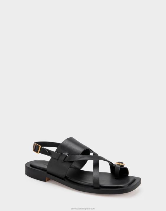 platte sandaal zwart leer Aerosoles 0V00413 vrouwen