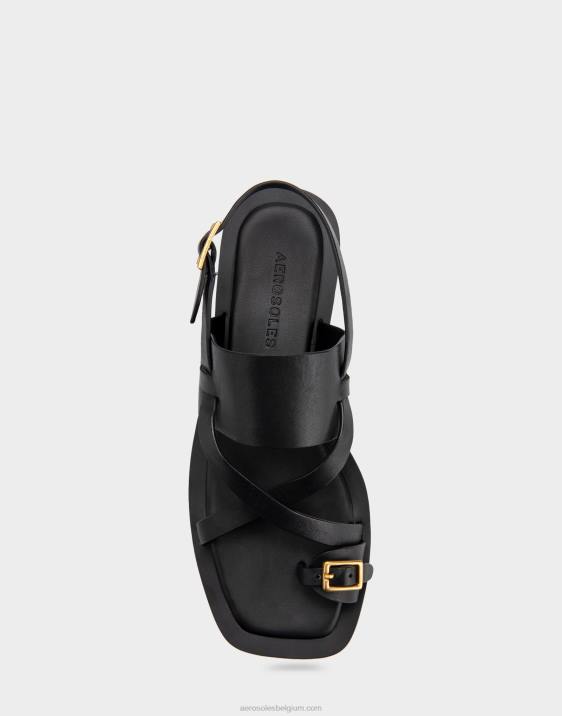 platte sandaal zwart leer Aerosoles 0V00413 vrouwen