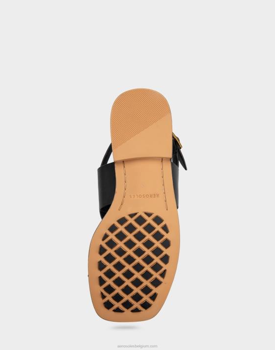 platte sandaal zwart leer Aerosoles 0V00413 vrouwen
