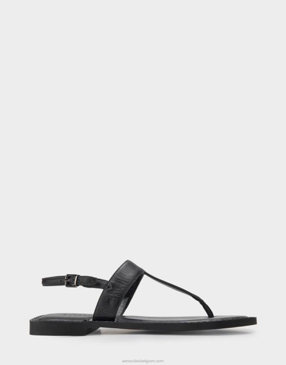 platte sandaal zwart leer Aerosoles 0V00453 vrouwen