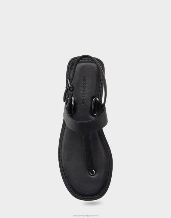 platte sandaal zwart leer Aerosoles 0V00453 vrouwen
