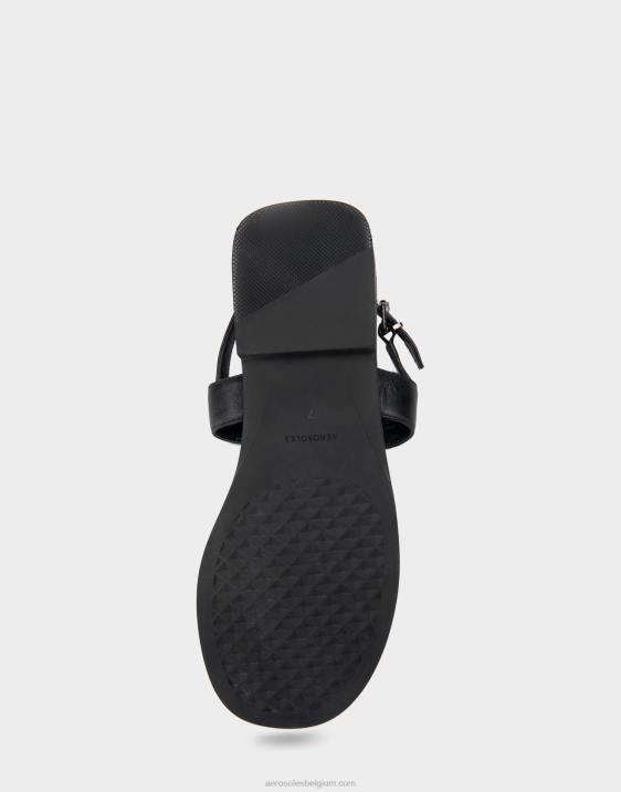 platte sandaal zwart leer Aerosoles 0V00453 vrouwen